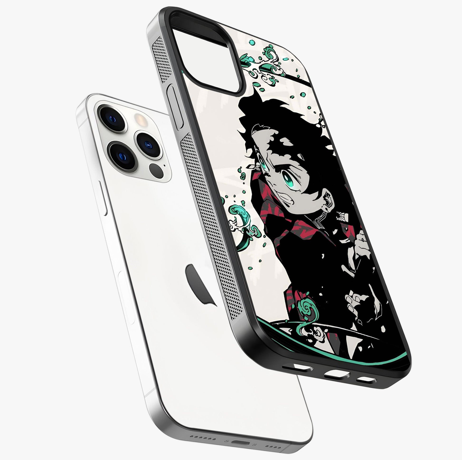 Demon Slayer Glass Case laid diagonally highlighting side profile, edges and glossy glass shine.