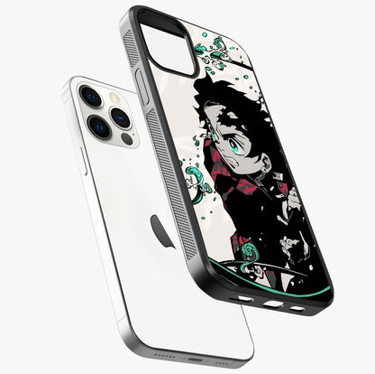 Demon Slayer Glass Case laid diagonally highlighting side profile, edges and glossy glass shine.