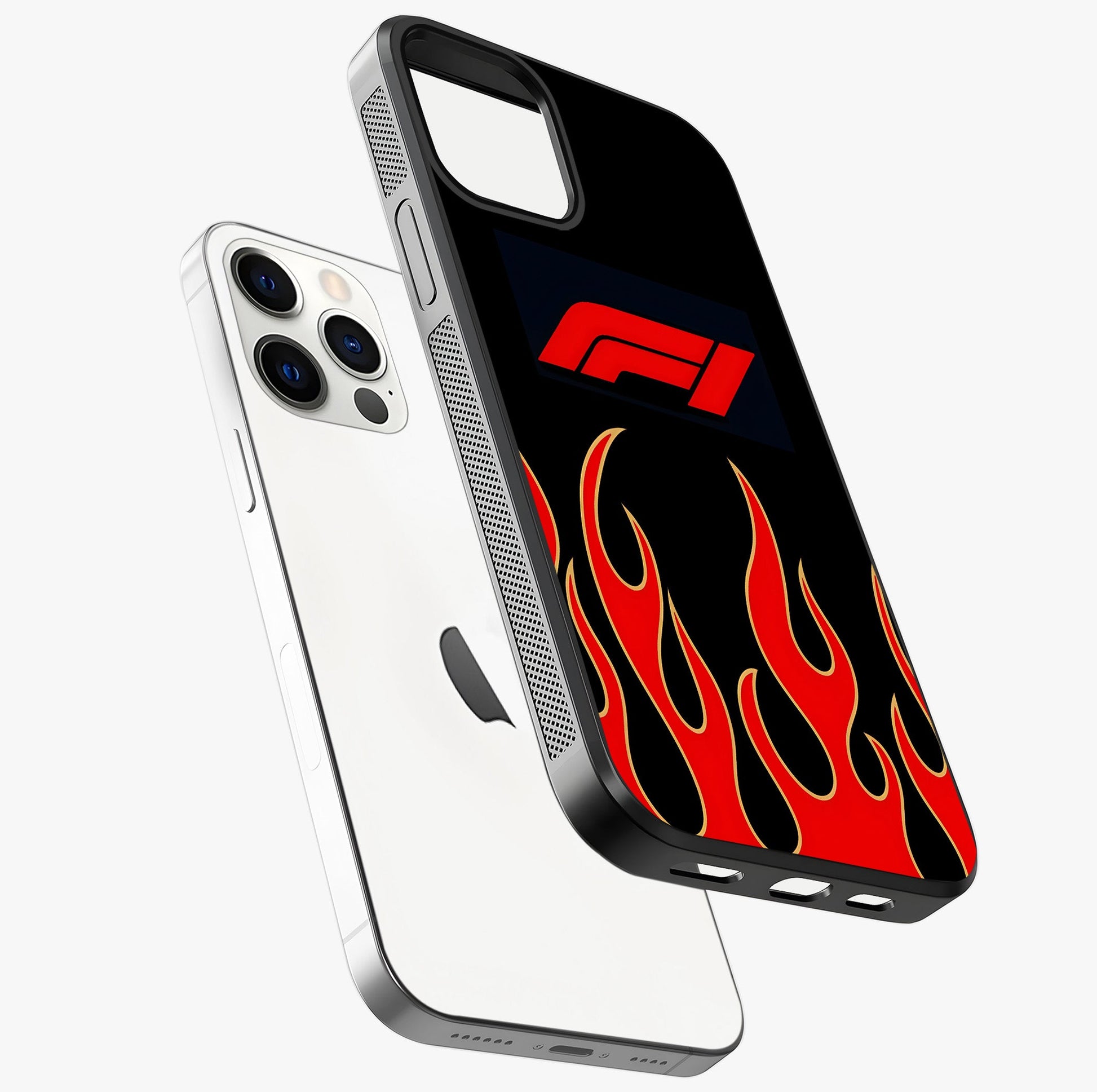 Fire F11 Glass Case laid diagonally highlighting side profile, edges and glossy glass shine.