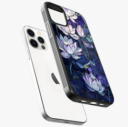 Gloss Petal Rush Glass Case laid diagonally highlighting side profile, edges and glossy glass shine.