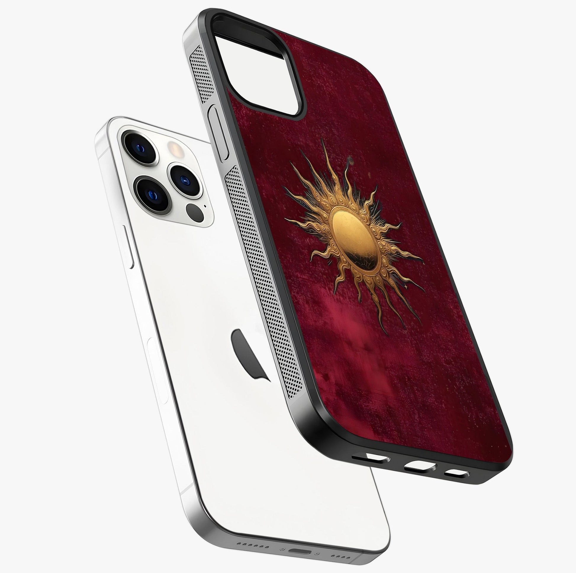 Gold Sun Blush Glass Case laid diagonally highlighting side profile, edges and glossy glass shine.