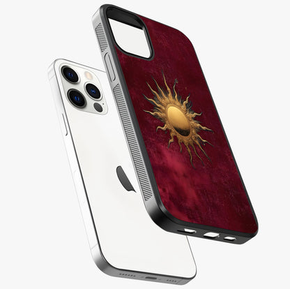 Gold Sun Blush Glass Case laid diagonally highlighting side profile, edges and glossy glass shine.