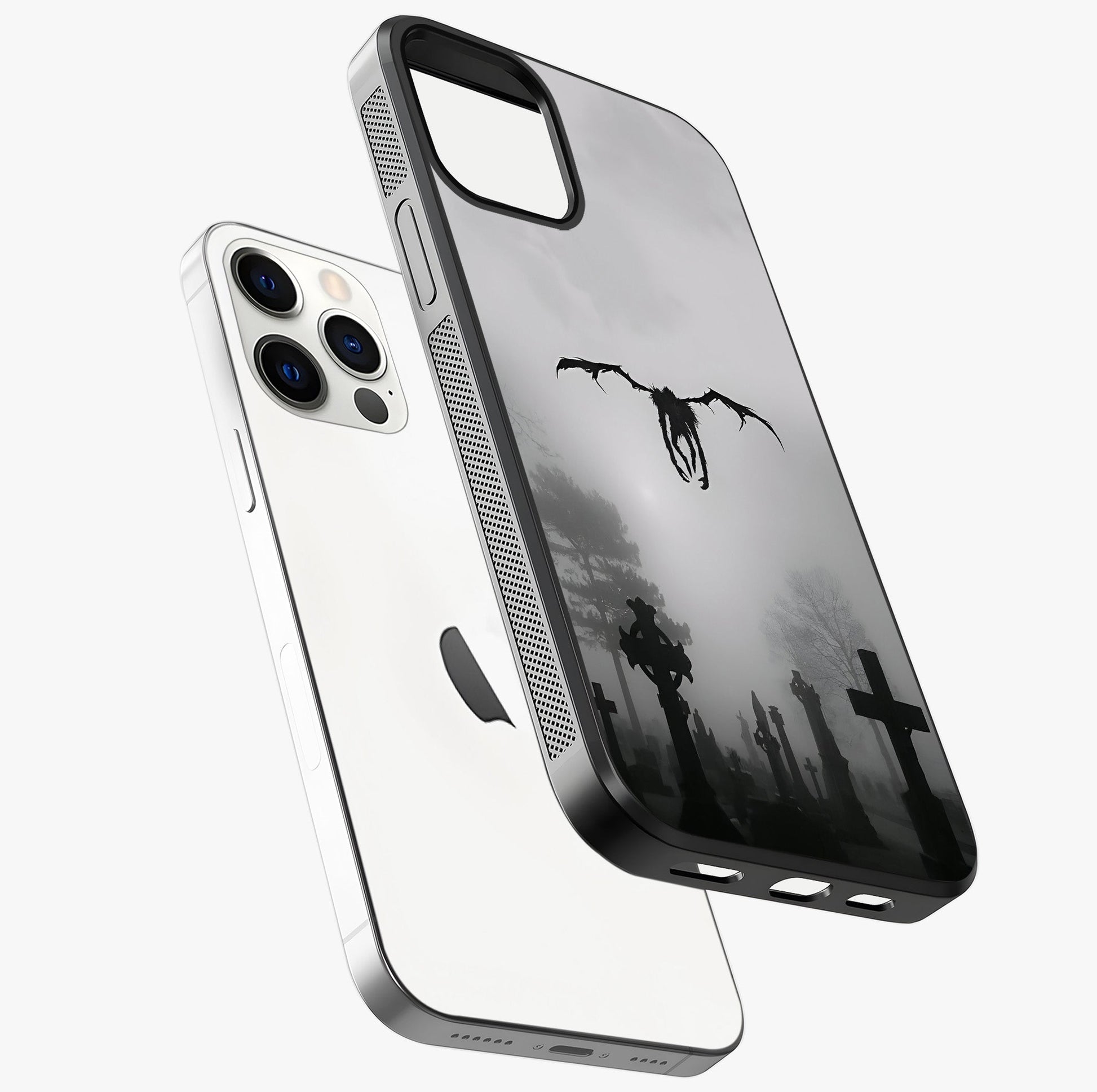 Graveyard Shadow Descent Glass Case laid diagonally highlighting side profile, edges and glossy glass shine.