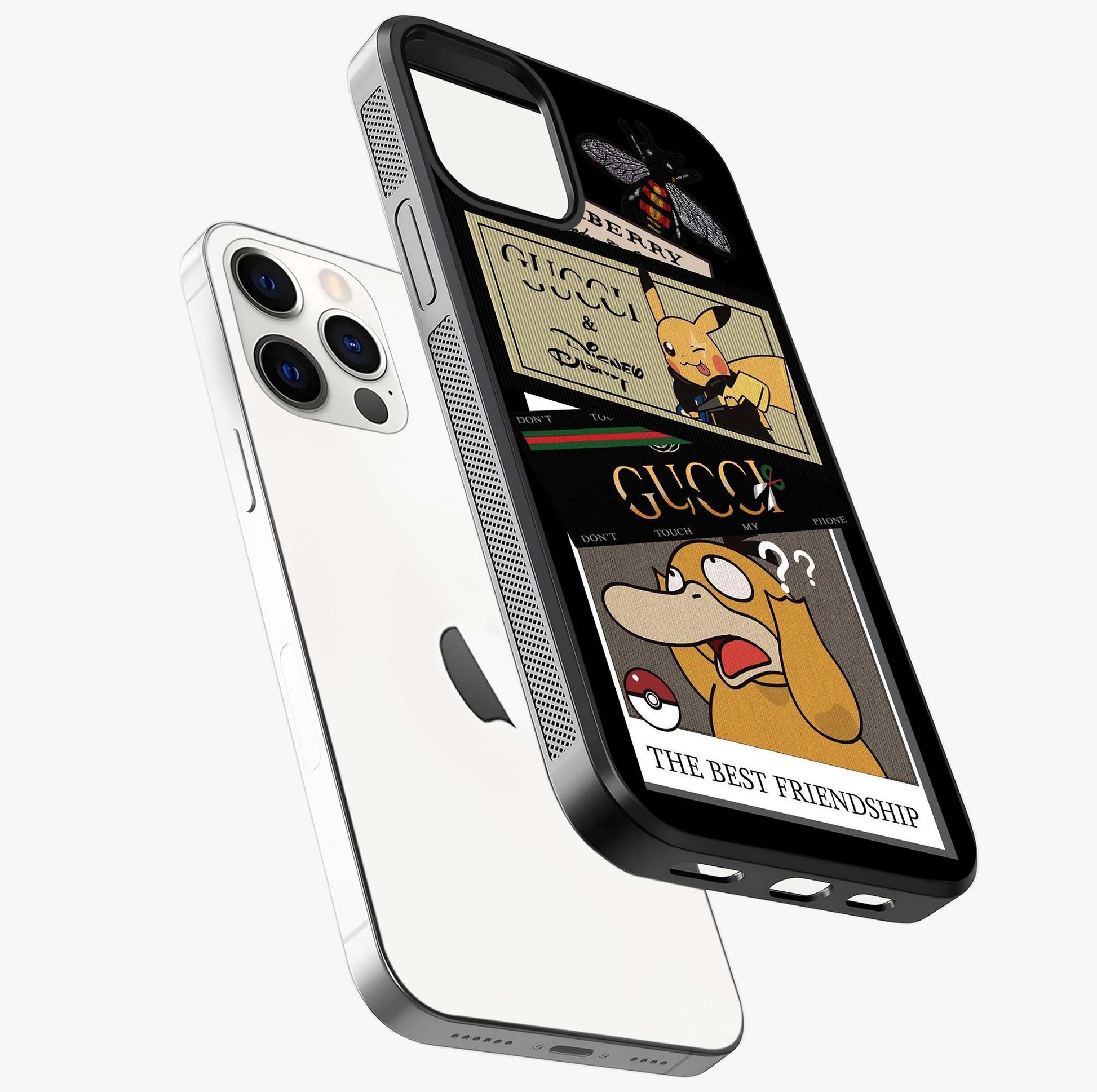 Gucci Play Mashup Glass Case laid diagonally highlighting side profile, edges and glossy glass shine.