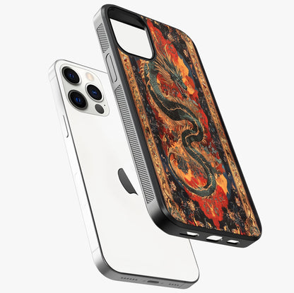 Inferno Dragon Soul Glass Case laid diagonally highlighting side profile, edges and glossy glass shine.