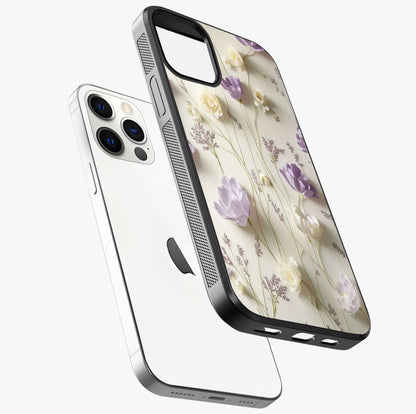 Lilac Breeze Harmony Glass Case laid diagonally highlighting side profile, edges and glossy glass shine.
