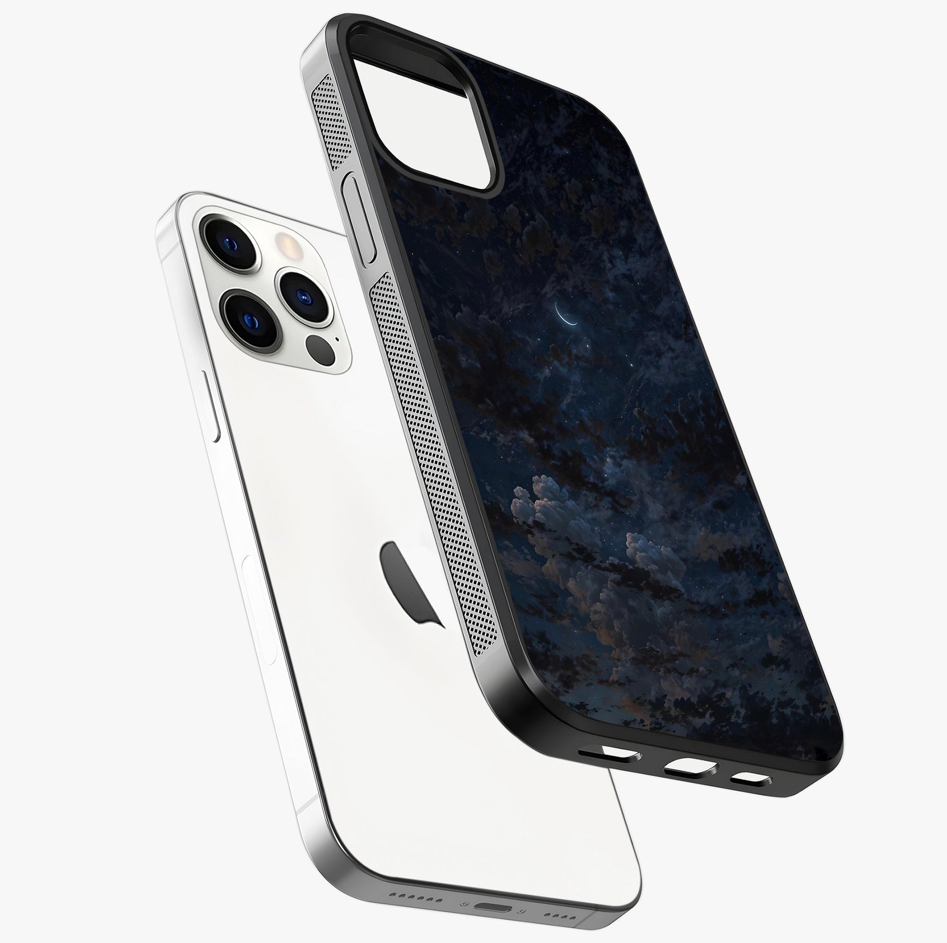 Lunar Veil Silence Glass Case laid diagonally highlighting side profile, edges and glossy glass shine.
