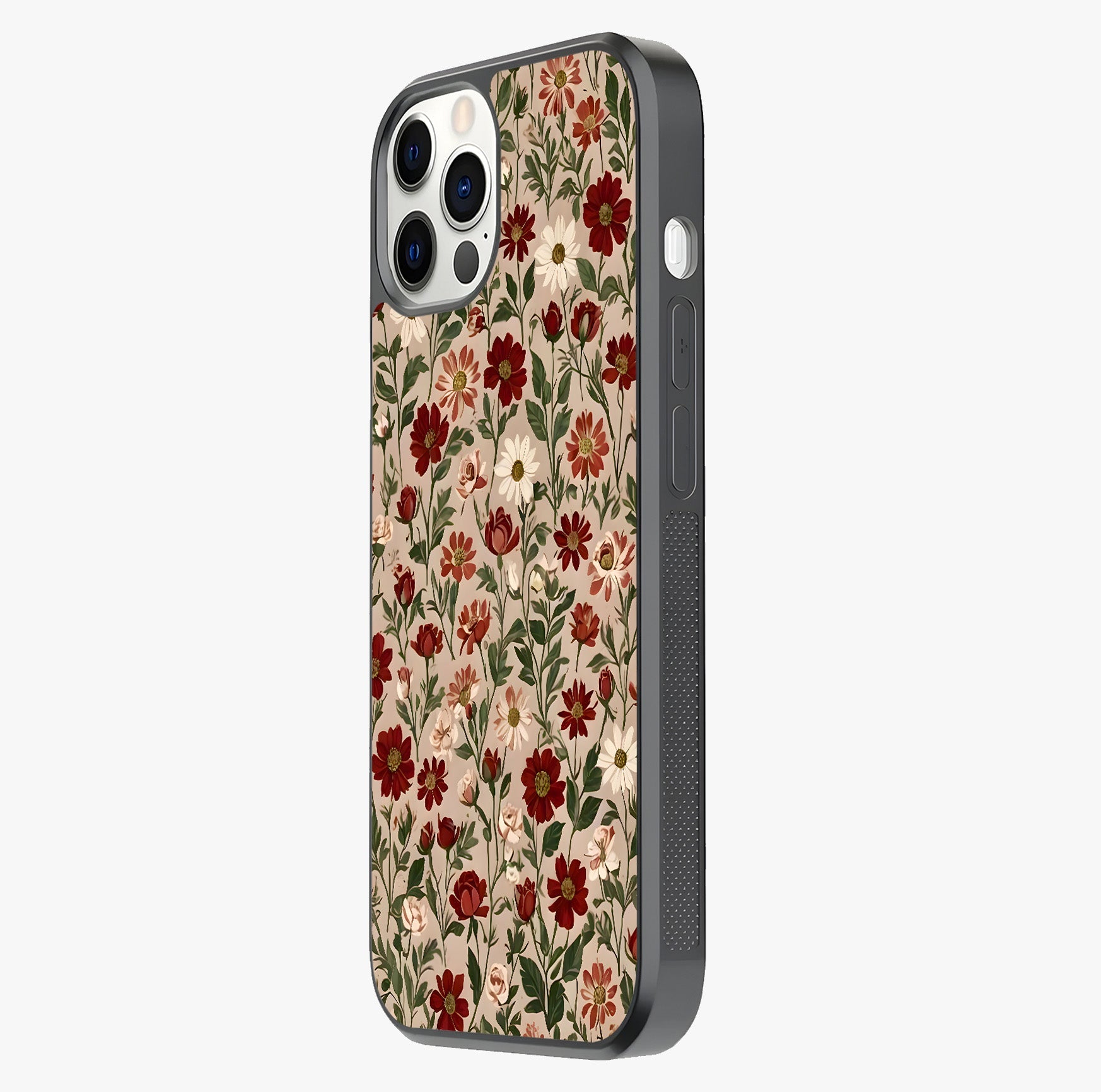 Biege Flower With Leaf Glass Case photographed in natural light showing reflective finish and design depth.