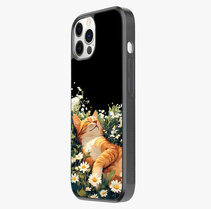 Blissful Bloom Cat Glass Case photographed in natural light showing reflective finish and design depth.