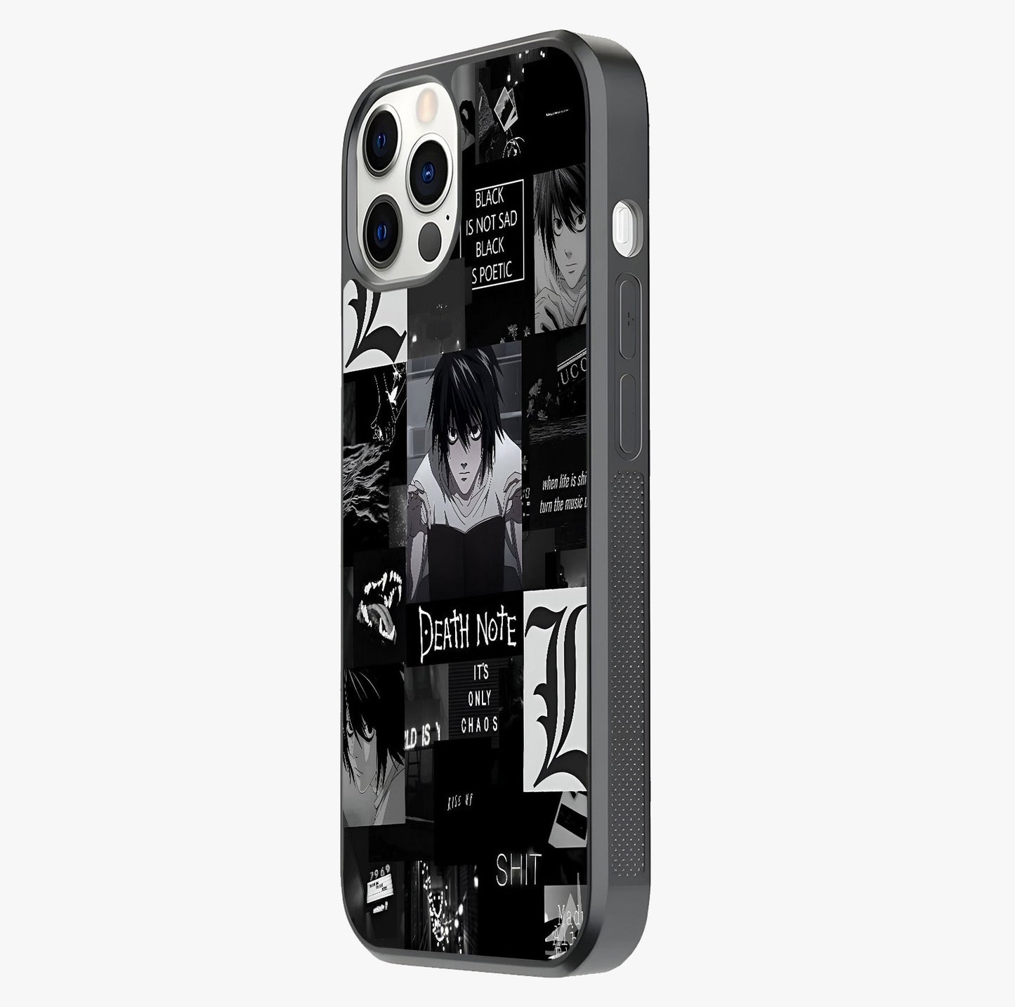 Midnight Chaos Mind Glass Case photographed in natural light showing reflective finish and design depth.