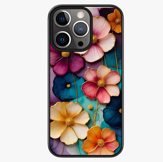 Artlyn Grace Flower Pattern Glass Case showing full back design in clean flat view with glossy glass finish.