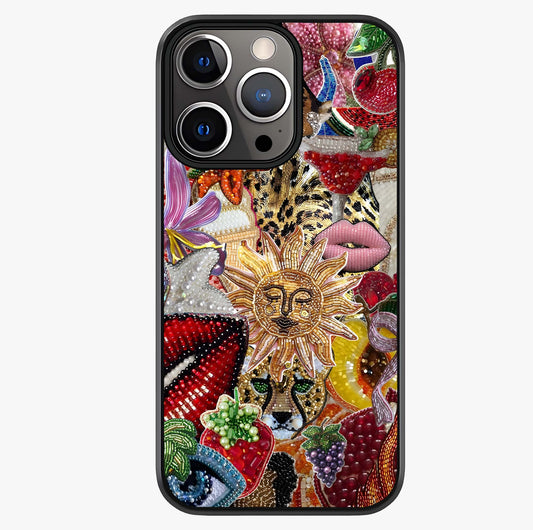 Beaded Fashion Jungle Glass Case showing full back design in clean flat view with glossy glass finish.