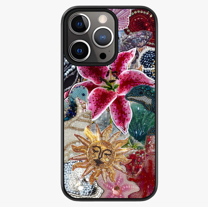 Beaded Garden Fantasy Glass Case showing full back design in clean flat view with glossy glass finish.