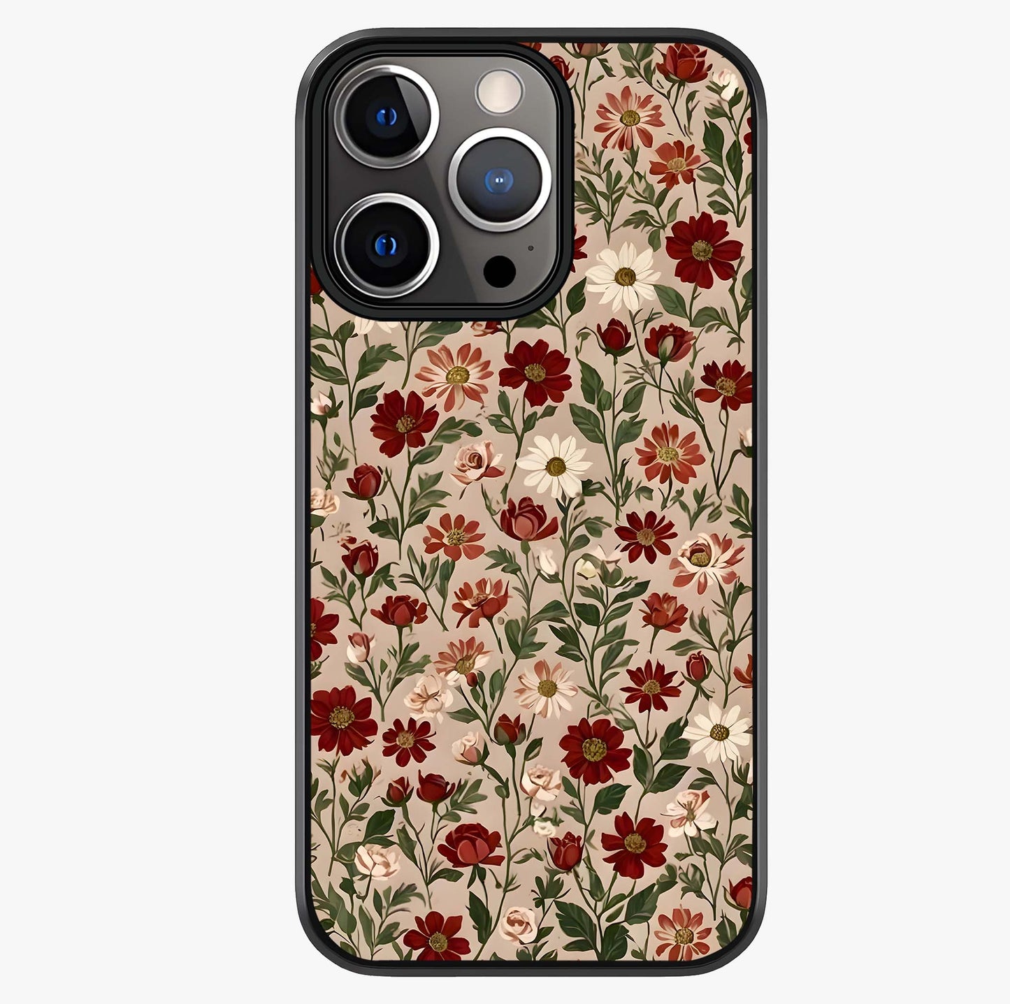 Biege Flower With Leaf Glass Case showing full back design in clean flat view with glossy glass finish.