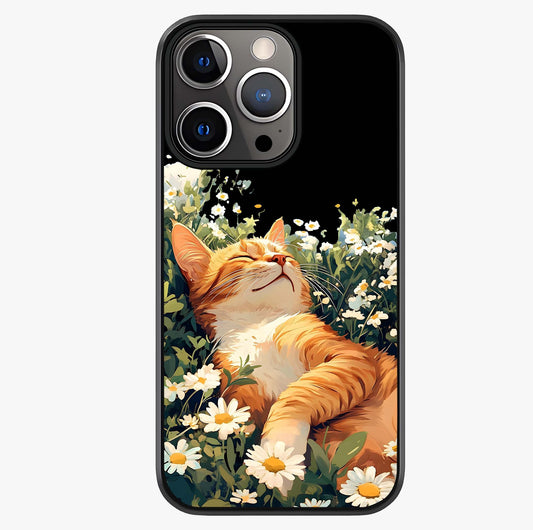 lissful Bloom Cat Glass Case showing full back design in clean flat view with glossy glass finish.