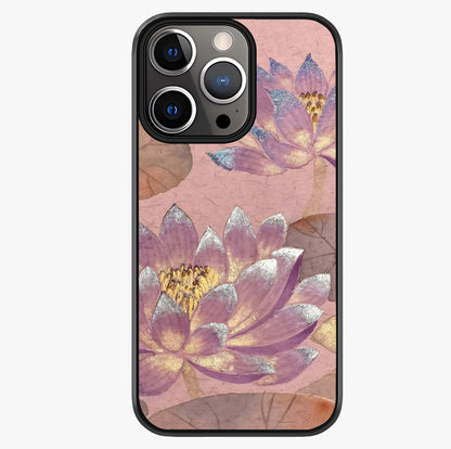 Blossom Mist Lotus Glass Case showing full back design in clean flat view with glossy glass finish.