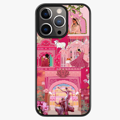 Blossoms Of Rajasthan Glass Case showing full back design in clean flat view with glossy glass finish.