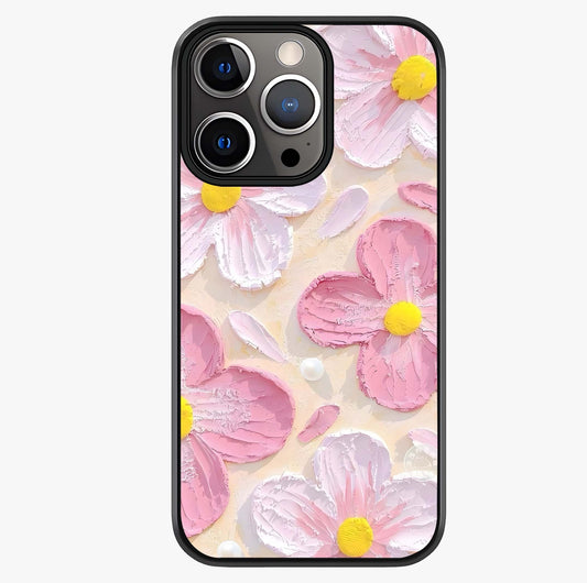 Blush Bloom Texture Glass Case showing full back design in clean flat view with glossy glass finish.