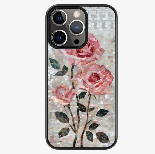 Blush Mosaic Bloom Glass Case showing full back design in clean flat view with glossy glass finish.