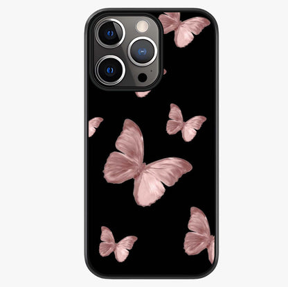 Butterfly Pattern Glass Case showing full back design in clean flat view with glossy glass finish.