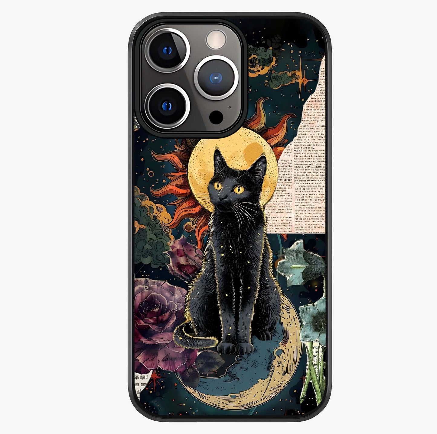 Celestial Black Cat Glass Case showing full back design in clean flat view with glossy glass finish.