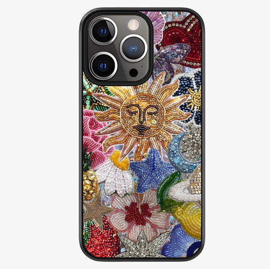 Celestial Floral And Playful Glass Case showing full back design in clean flat view with glossy glass finish.