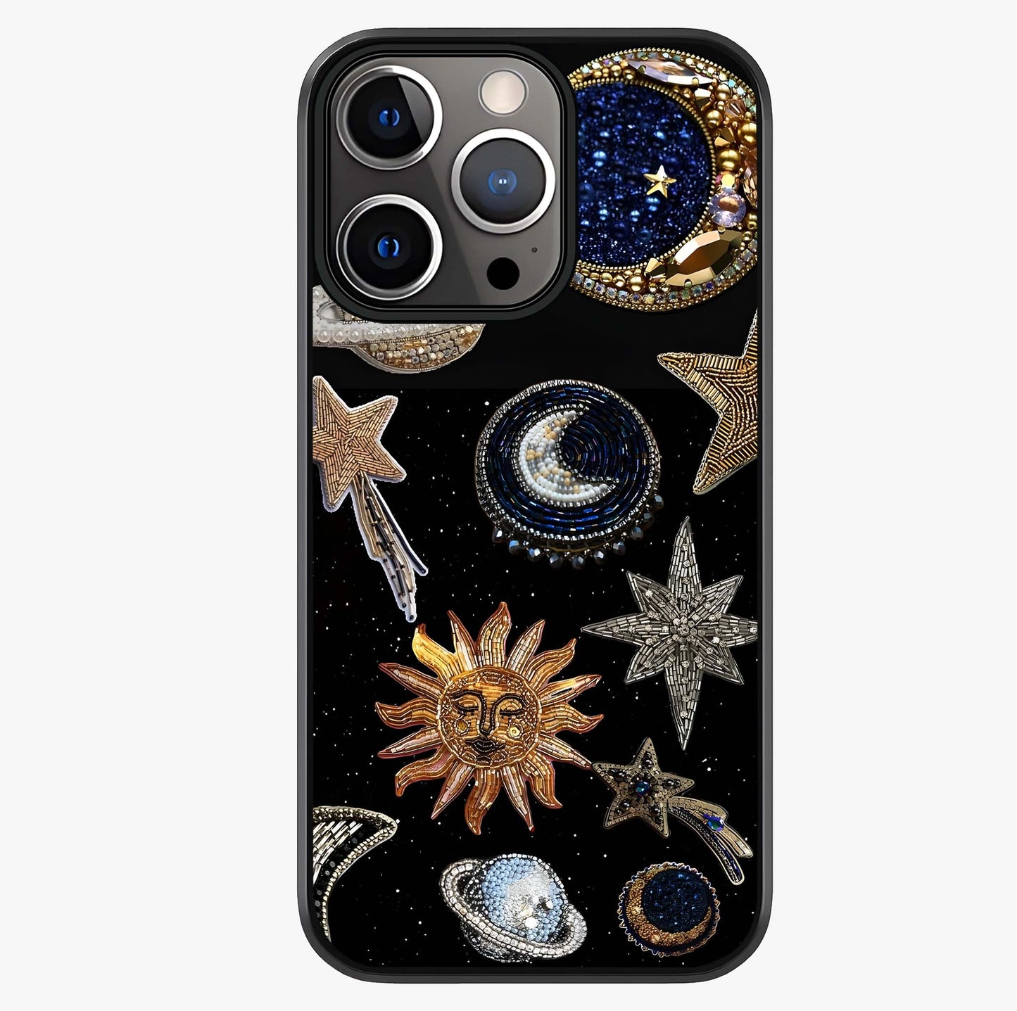 Celestial Gem Constellations Glass Case showing full back design in clean flat view with glossy glass finish.