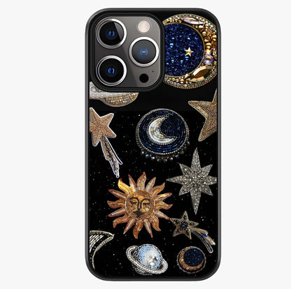 Celestial Gem Constellations Glass Case showing full back design in clean flat view with glossy glass finish.