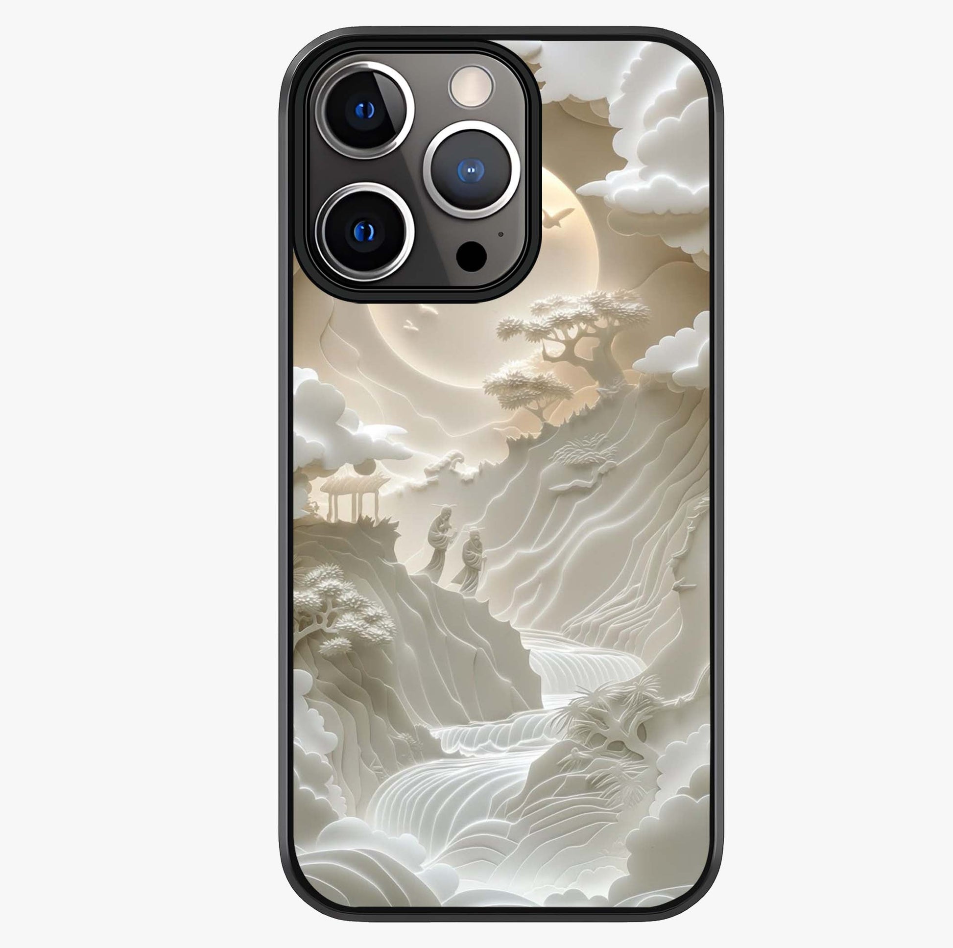 Celestial Origami Glass Case showing full back design in clean flat view with glossy glass finish.