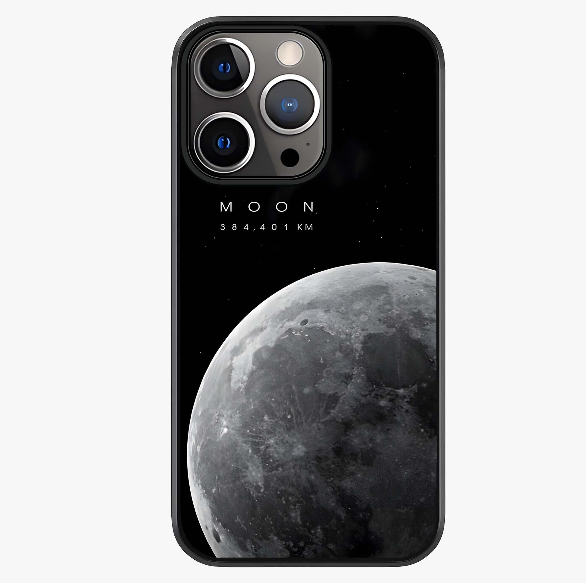 Cosmic Moon Glow Glass Case showing full back design in clean flat view with glossy glass finish.