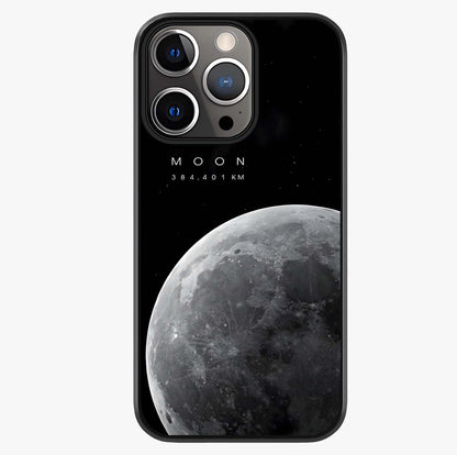 Cosmic Moon Glow Glass Case showing full back design in clean flat view with glossy glass finish.