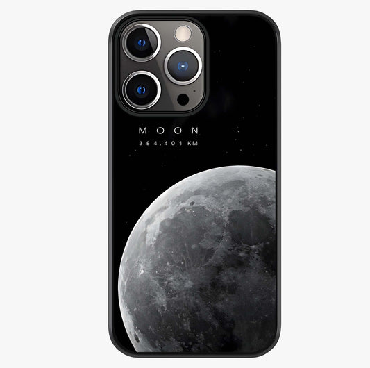 Cosmic Moon Glow Glass Case showing full back design in clean flat view with glossy glass finish.