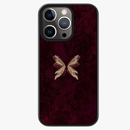 Crimson Fade Butterfly Glass Case showing full back design in clean flat view with glossy glass finish.