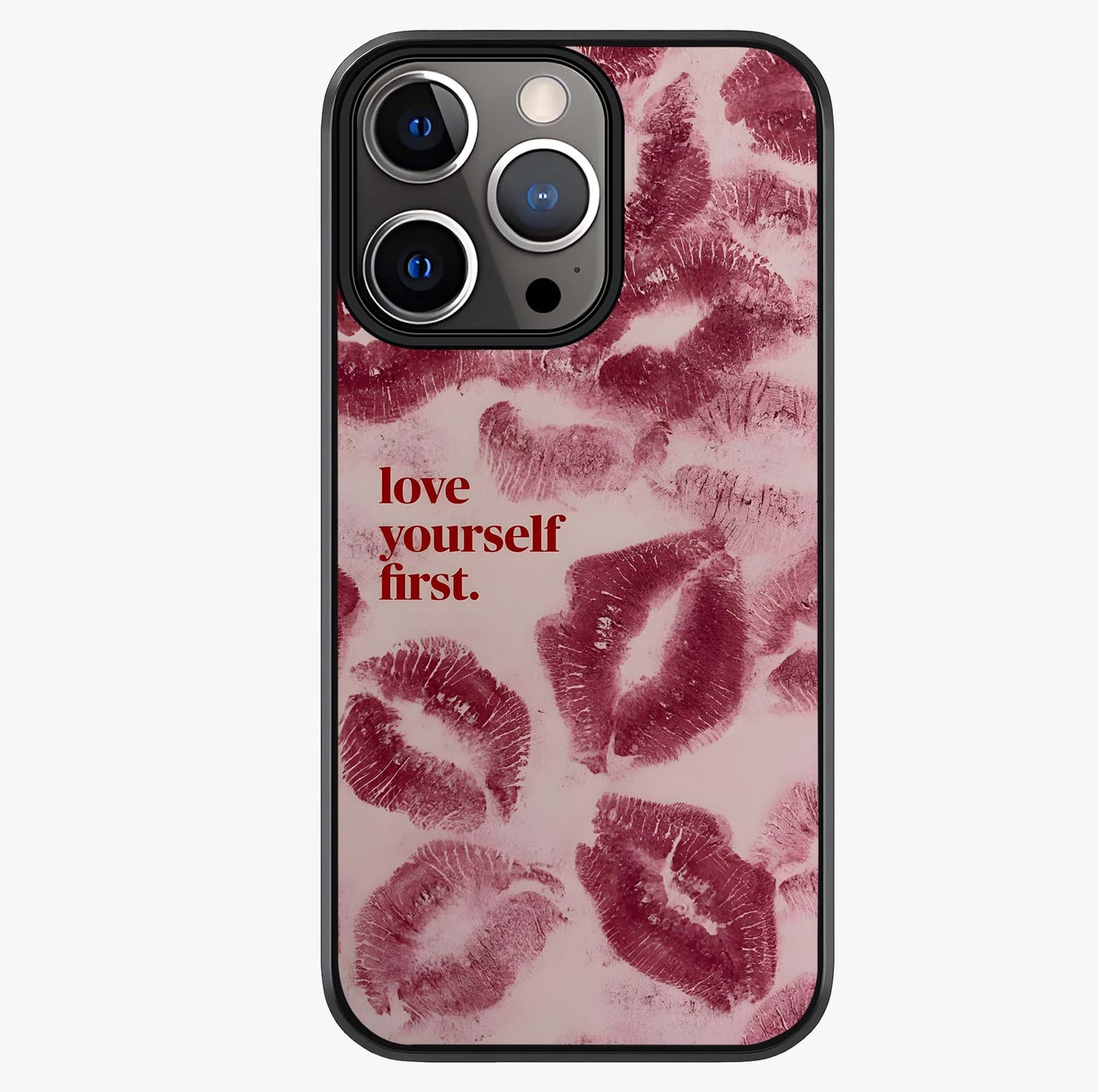 Crimson Kiss Love Glass Case showing full back design in clean flat view with glossy glass finish.