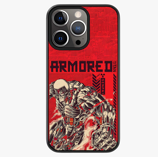 Crimson Mecha Titan Glass Case showing full back design in clean flat view with glossy glass finish.