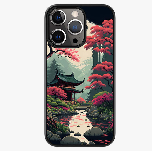 Crimson Temple View Glass Case showing full back design in clean flat view with glossy glass finish.