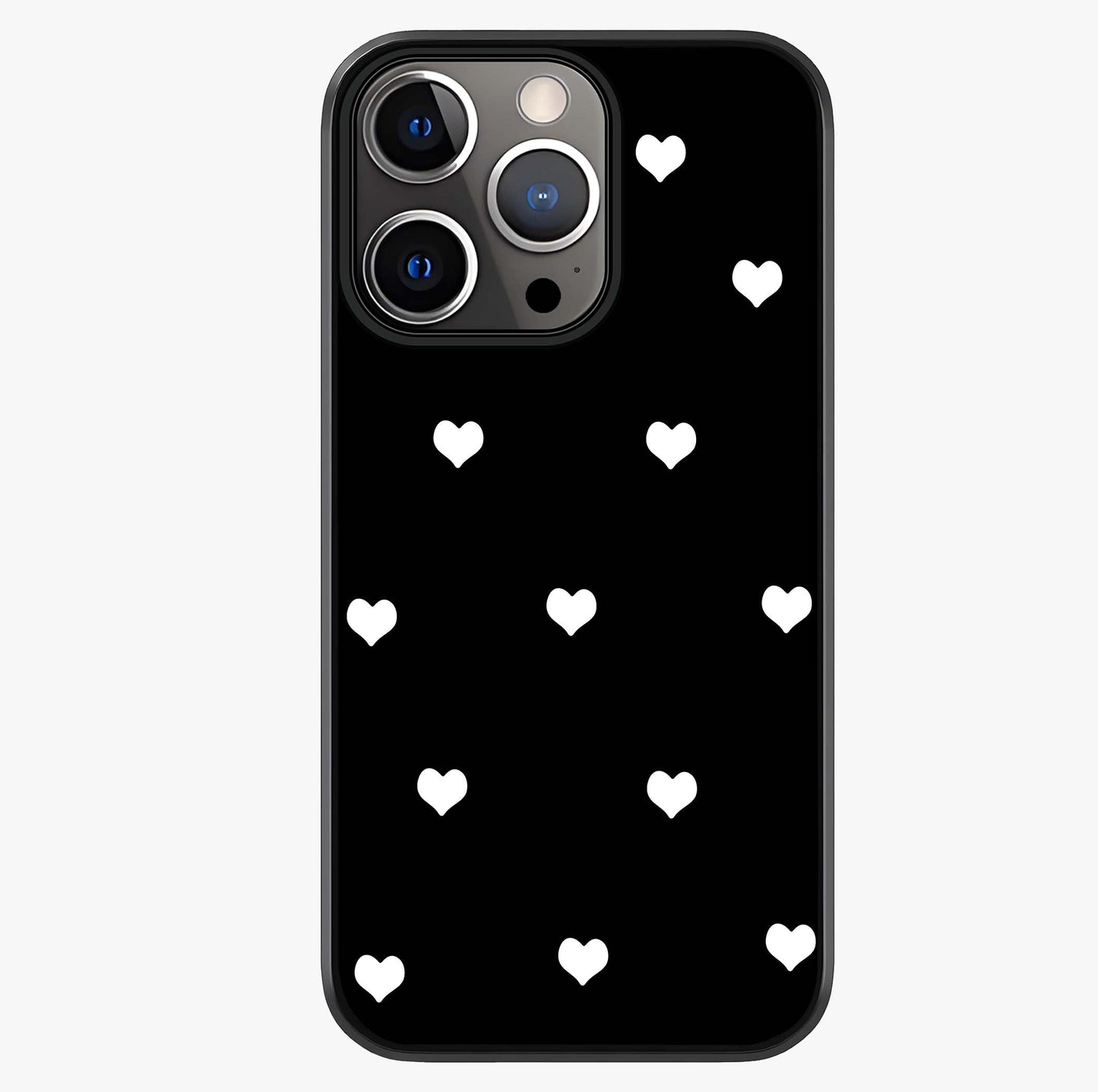 Cute And Simple White Hearts Glass Case showing full back design in clean flat view with glossy glass finish.