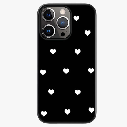 Cute And Simple White Hearts Glass Case showing full back design in clean flat view with glossy glass finish.