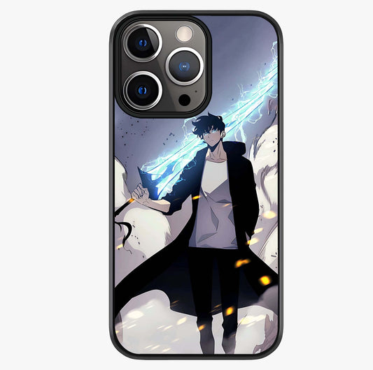 Dark Lightning Anime Warrior Glass Case showing full back design in clean flat view with glossy glass finish.
