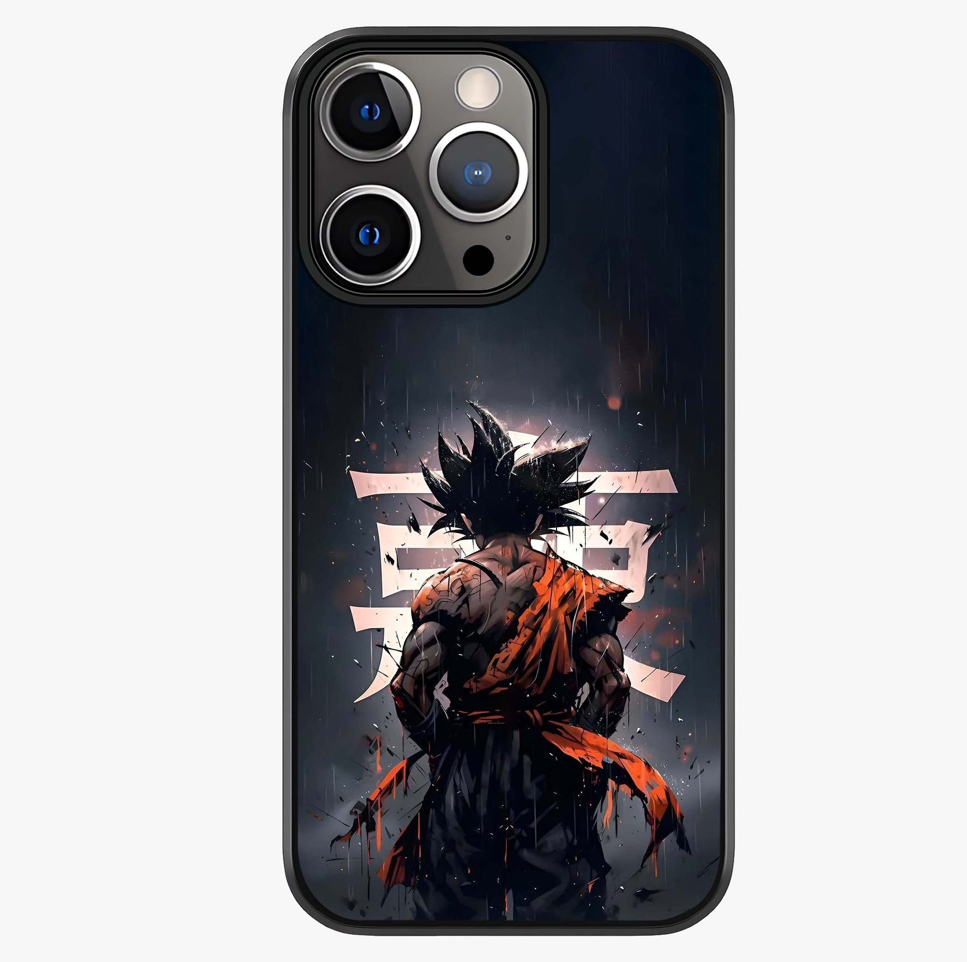 Dark Warrior In Rain Glass Case showing full back design in clean flat view with glossy glass finish.