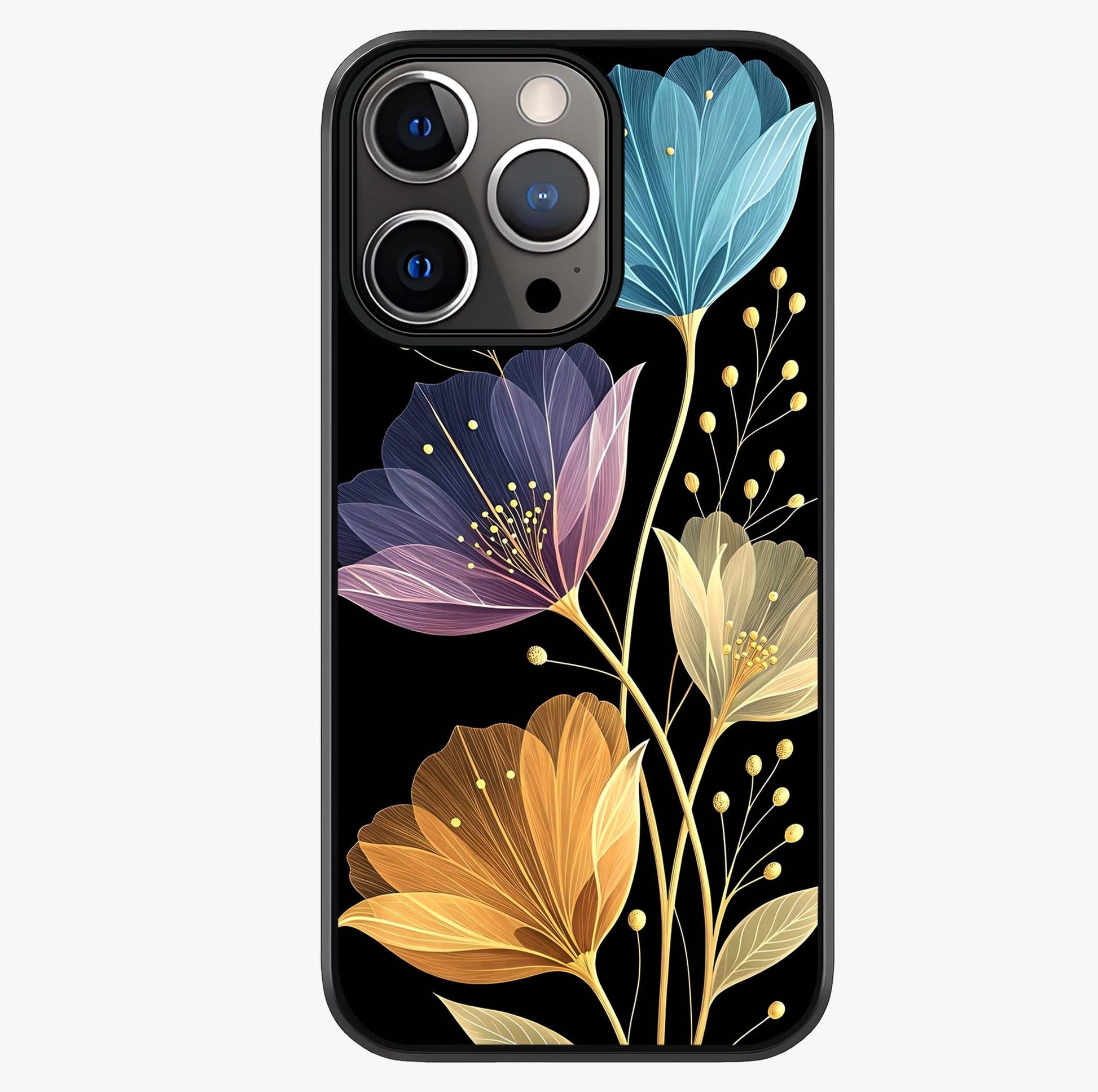 Delicate Multicolor Flowers Glass Case showing full back design in clean flat view with glossy glass finish.