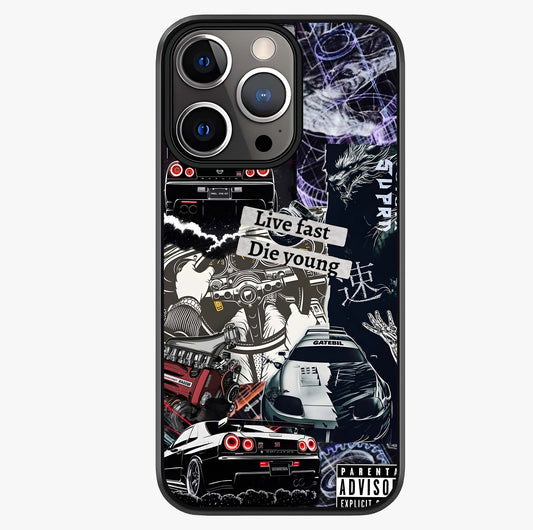 Die Young Glass Case showing full back design in clean flat view with glossy glass finish.