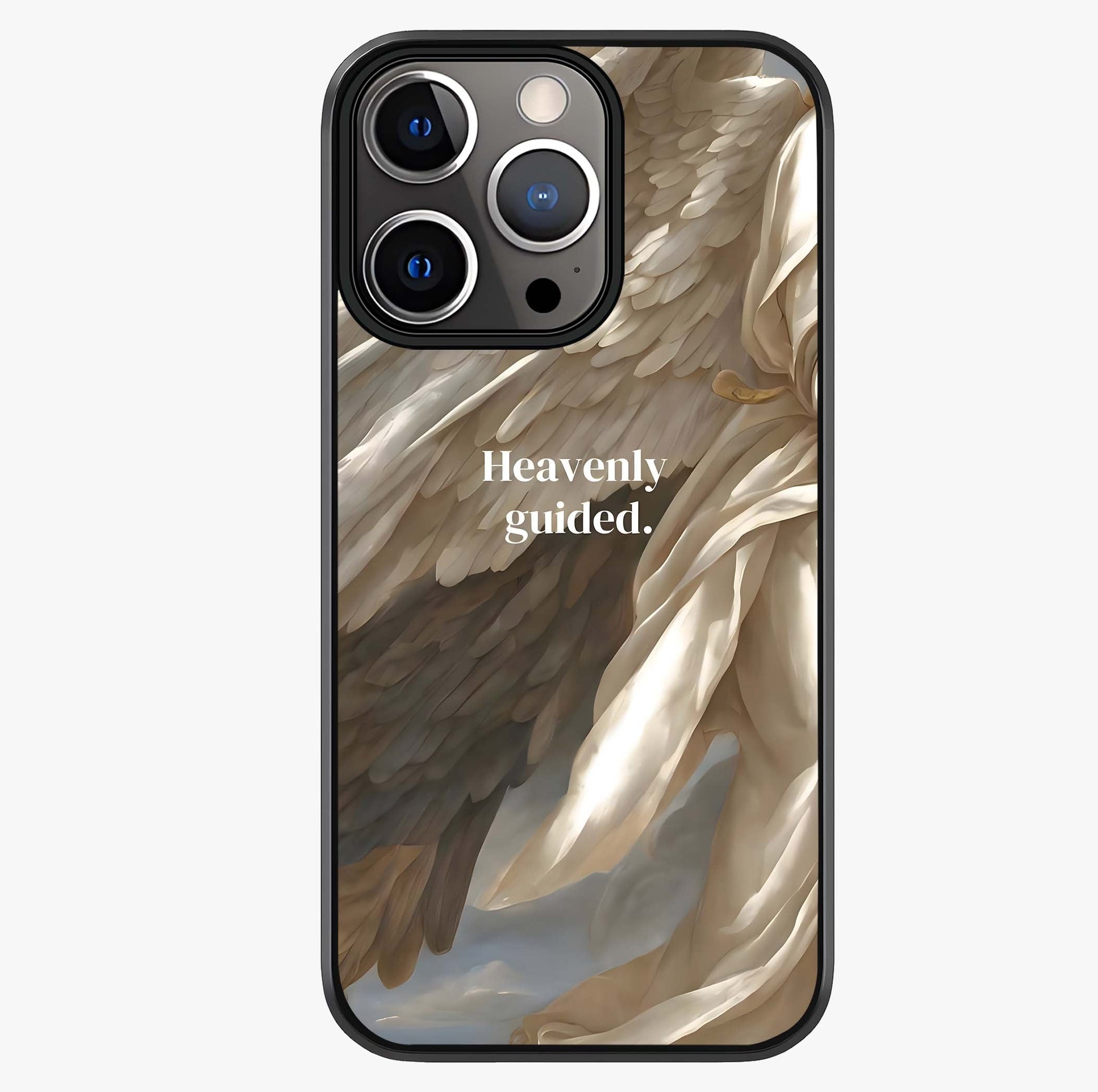 Divine Winged Grace Glass Case showing full back design in clean flat view with glossy glass finish.