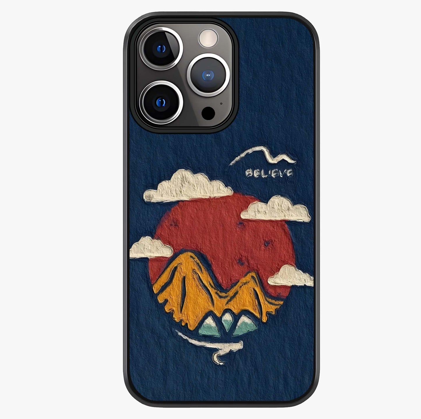 Dream Beyond Mountains Glass Case showing full back design in clean flat view with glossy glass finish.