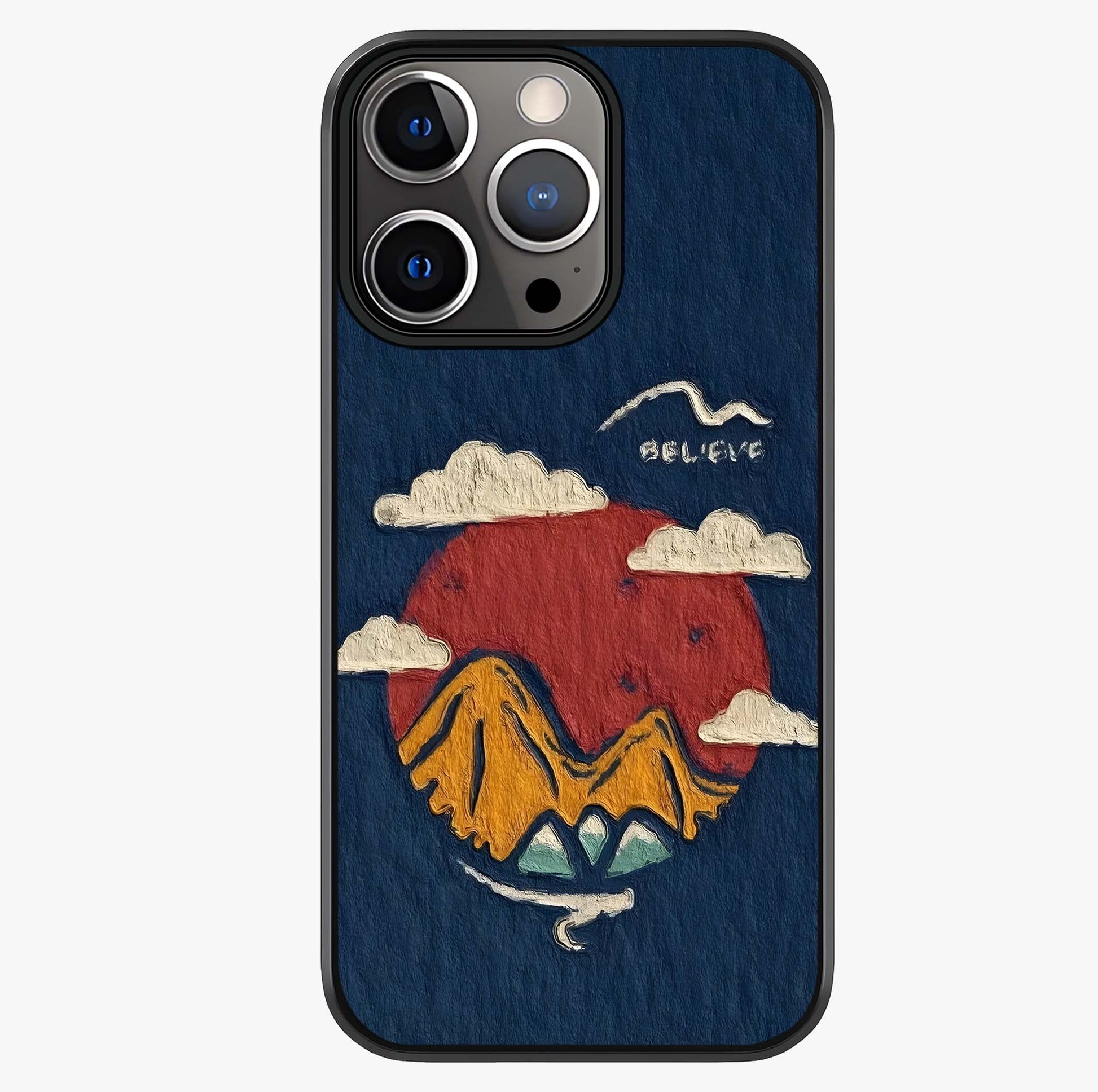 Dream Beyond Mountains Glass Case showing full back design in clean flat view with glossy glass finish.