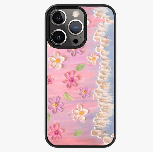 Dreamy Painted Garden Glass Case showing full back design in clean flat view with glossy glass finish.