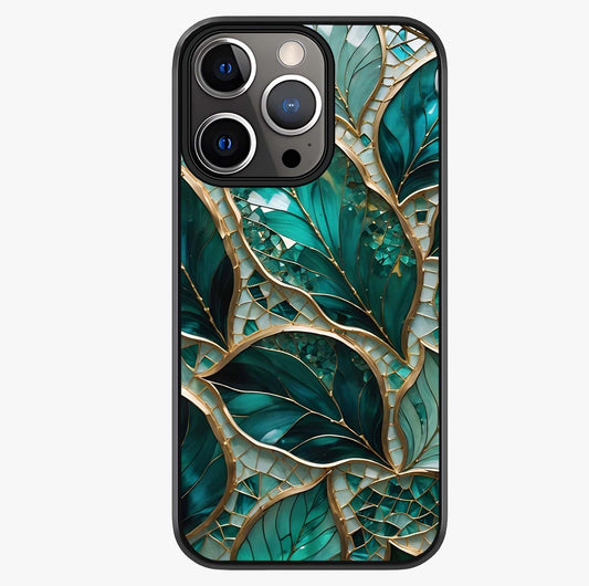 Emerald Leaf Glass Glass Case showing full back design in clean flat view with glossy glass finish.