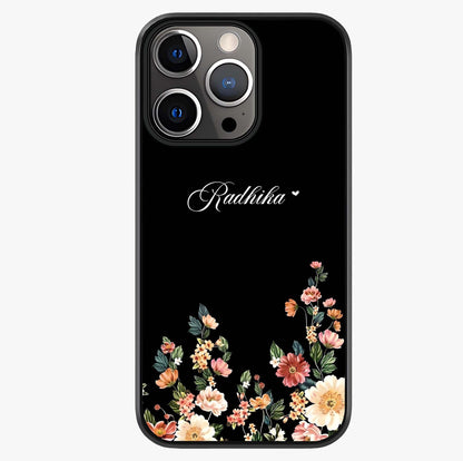 Floral Design With A Custom Personalized Name Glass Case showing full back design in clean flat view with glossy glass finish.