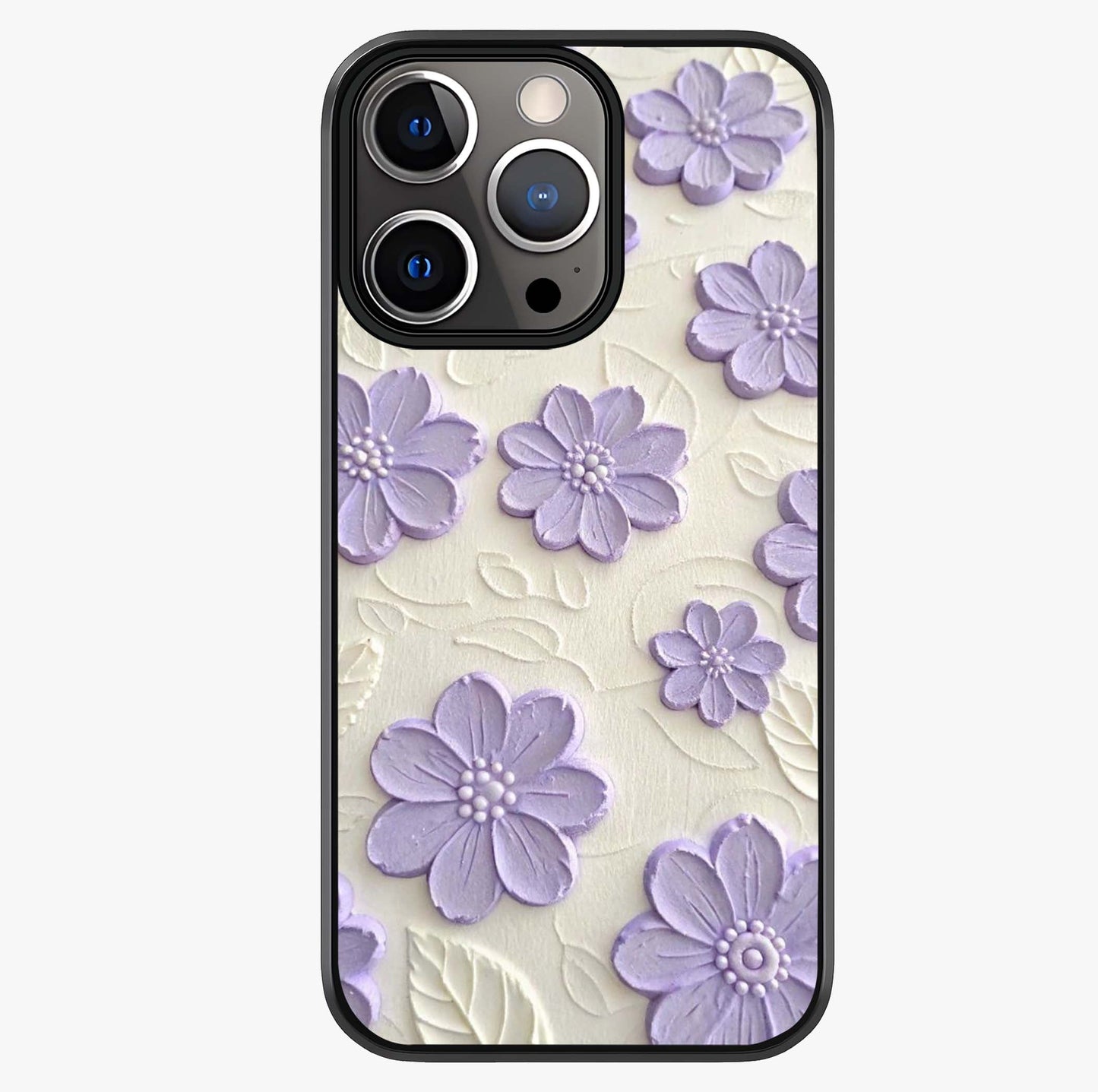 Floral Wall Art With Purple Flowers Glass Case showing full back design in clean flat view with glossy glass finish.