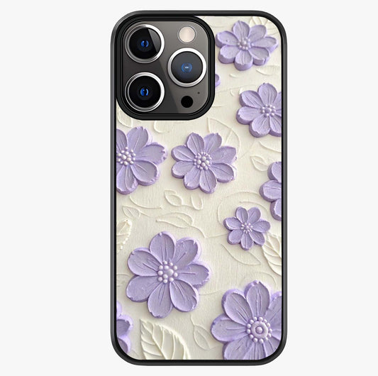 Floral Wall Art With Purple Flowers Glass Case showing full back design in clean flat view with glossy glass finish.